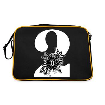 Nummer 2 Schwarze Blumen - 2. Blumenjubiläum - Retro Tasche - Schwarz/Gold - Hinten