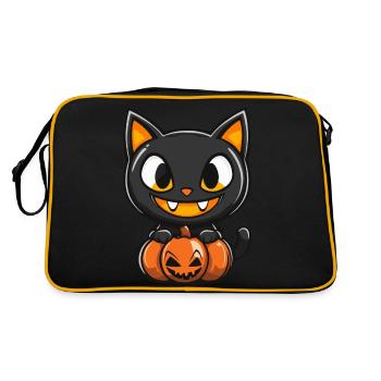 Katze Halloween Kater - Retro Tasche - Schwarz/Gold - Hinten