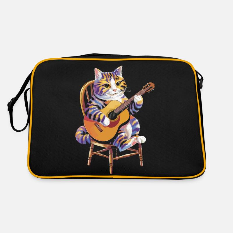 Chat qui joue de la guitare - Sac Retro - noir/or