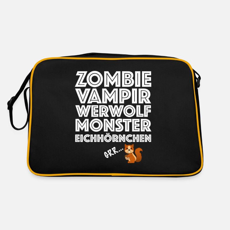 Eichhörnchen, Halloween Zombie Werwolf Monster - Retro Tasche - Schwarz/Gold