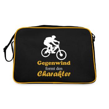 Gegenwind formt den Charakter - Retro Tasche - Schwarz/Gold - Hinten