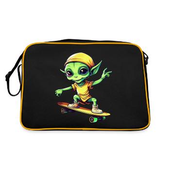 Green Alien on Skateboard: Intergalactic - Retro Bag - black/gold - Back