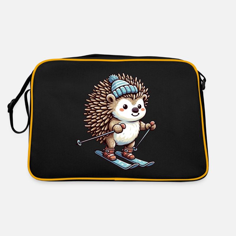Igel Ski Skifahrer Skiurlaub Süß Comic - Retro Tasche - Schwarz/Gold