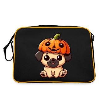 Mignon Halloween citrouille carlin chien dessin animé octobre - Sac Retro - noir/or - Dos