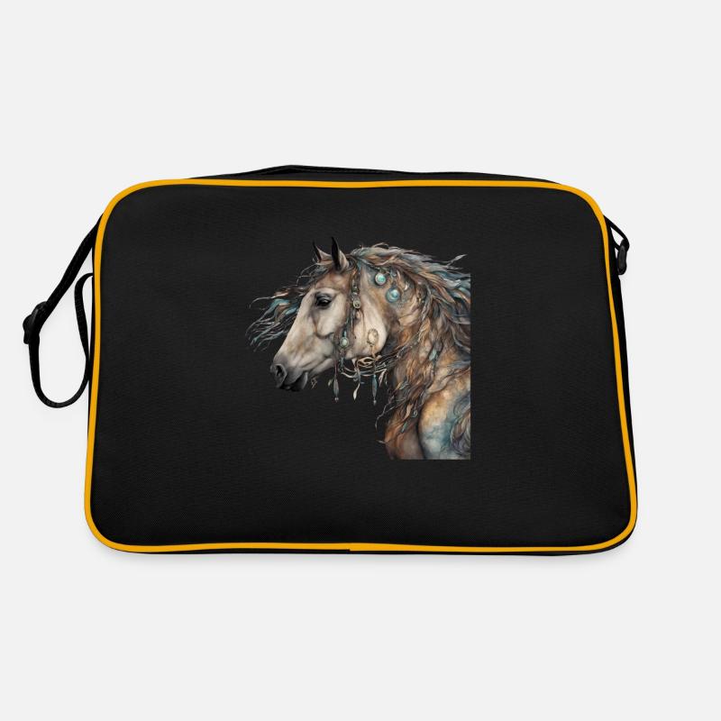 Pferd Schamanisch Krafttier - Retro Tasche - Schwarz/Gold