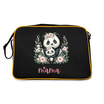 Amoureux des pandas, maman panda et ourson, fête des mères - Sac Retro - noir/or - Dos