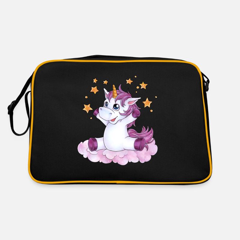 Niedliches Einhorn mit Sternen auf Wolke Geschenk - Retro Tasche - Schwarz/Gold
