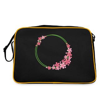 Blumen Rahmen Rund - Retro Tasche - Schwarz/Gold - Hinten