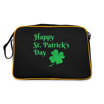 Happy St Patrick's Day Irland Feiertag Kleeblatt - Retro Tasche - Schwarz/Gold - Hinten