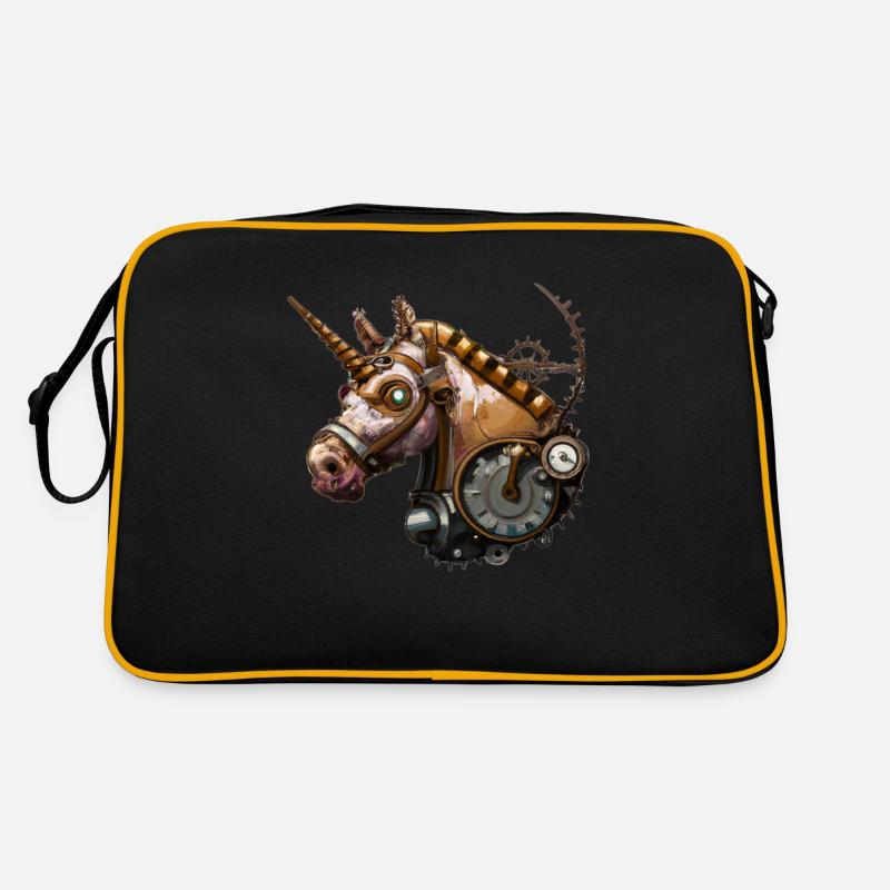 Steampunk Einhorn - Retro Tasche - Schwarz/Gold