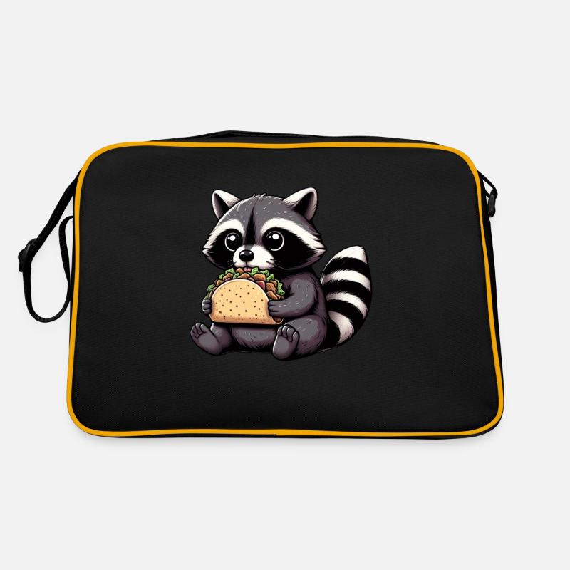 Waschbär isst Taco - Retro Tasche - Schwarz/Gold