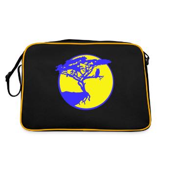 hibou arbre oiseau lune falaise ronde nuit silhouette - Sac Retro - noir/or - Dos