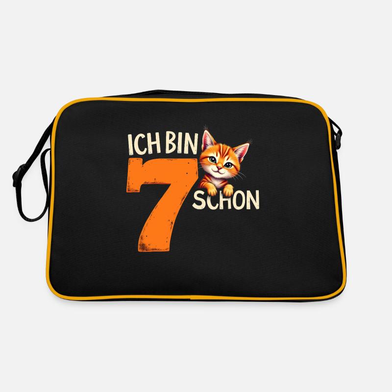 7. Geburtstag Mädchen Junge Katze Ich Bin Schon - Retro Tasche - Schwarz/Gold
