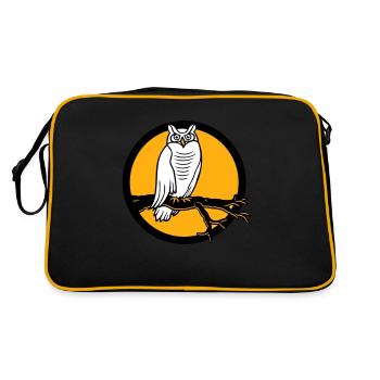 hibou aigle hibou branche arbre forêt lune nuit pleine lune ronde - Sac Retro - noir/or - Dos