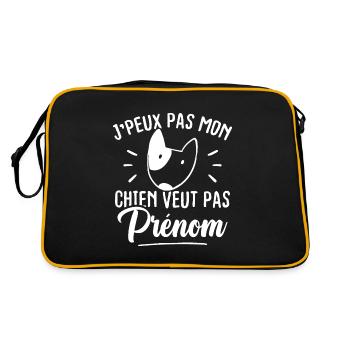 Ich kann nicht mein Hund will keinen Vornamen - Retro Tasche - Schwarz/Gold - Hinten