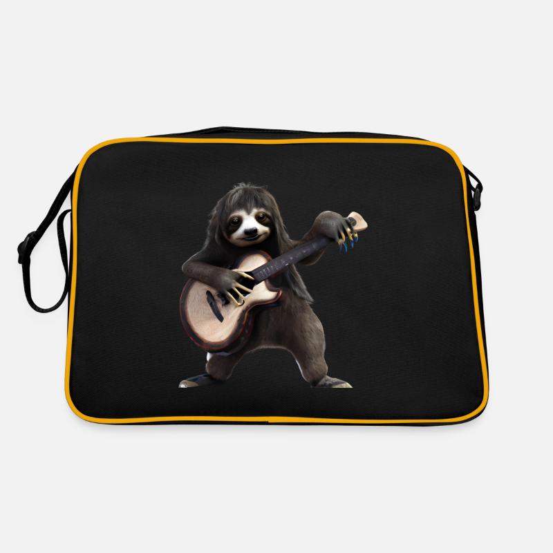 Faultier mit Gitarre - Retro Tasche - Schwarz/Gold