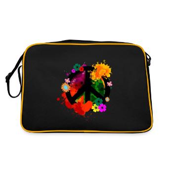 Friedensschild Blumen Retro Böhmische 60er Jahre - Retro Tasche - Schwarz/Gold - Hinten