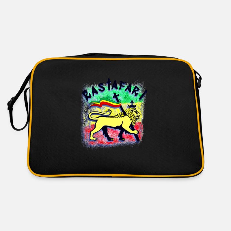 Rastafari - Lion Rasta doré - Sac Retro - noir/or