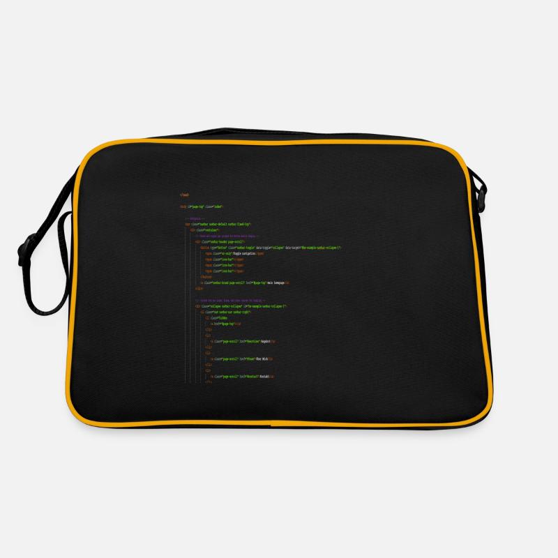 Html Programieren. Homepage Nerd Shirt - Retro Tasche - Schwarz/Gold