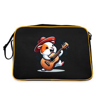 Coole Sonnenbrille Meerschweinchen spielt Gitarre - Retro Tasche - Schwarz/Gold - Hinten