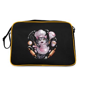 Liebenswerte Katze beim Backen - Retro Tasche - Schwarz/Gold - Hinten