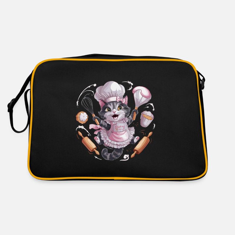 Liebenswerte Katze beim Backen Retro Tasche