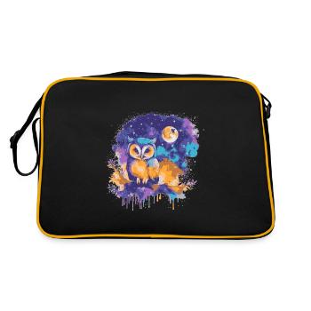 Bunte Eule unter einem Sternenhimmel - Retro Tasche - Schwarz/Gold - Hinten