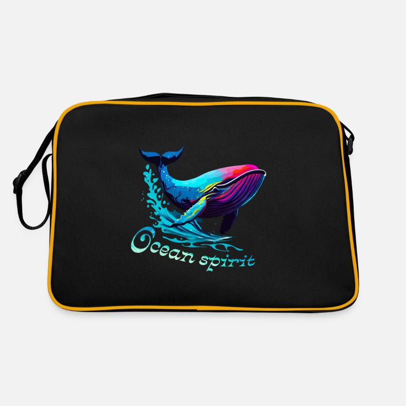Geist des Ozeans. Wal - Retro Tasche - Schwarz/Gold