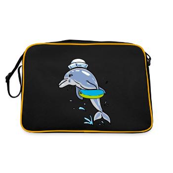 Delphin Schwimmer Seemann Schwimmring Ahoi Kapitän - Retro Tasche - Schwarz/Gold - Hinten