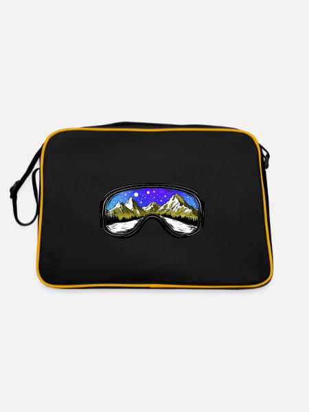 Ski Brille Berge Symbol - Retro Tasche - Schwarz/Gold - Hinten