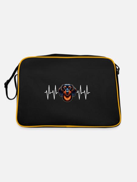 Dachshund portrait with heart line for dachshund friends - Retro Bag - black/gold - Back