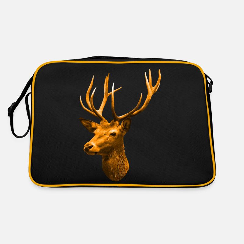 goldener Hirschkopf - Retro Tasche - Schwarz/Gold