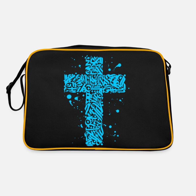 croix bleue graffiti - Sac Retro - noir/or