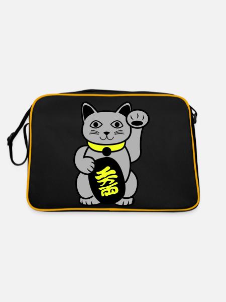 Maneki Winkekatze - Retro Tasche - Schwarz/Gold - Hinten