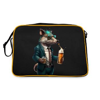 Cooles Tier mit BIer. Style und Alkohol - Retro Tasche - Schwarz/Gold - Hinten