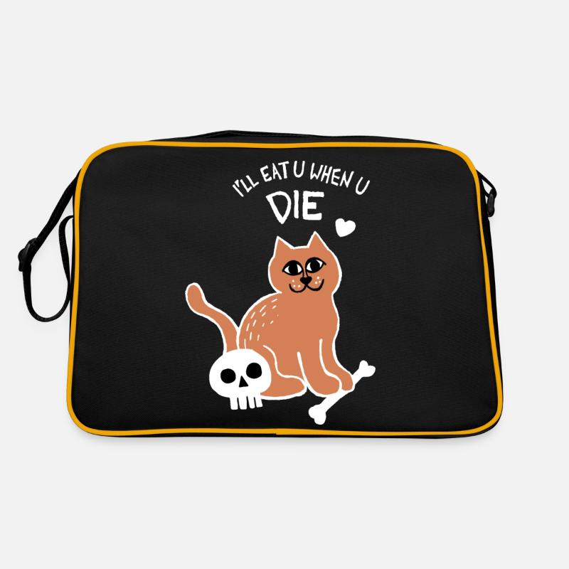 Ich esse dich, wenn du stirbst Katze (weiß) Retro Tasche