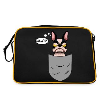 Boston Terrier in Brusttasche, lustig - Retro Tasche - Schwarz/Gold - Hinten