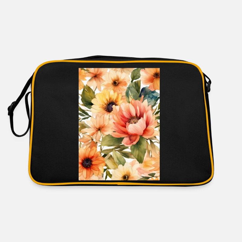 Blumen - Retro Tasche - Schwarz/Gold
