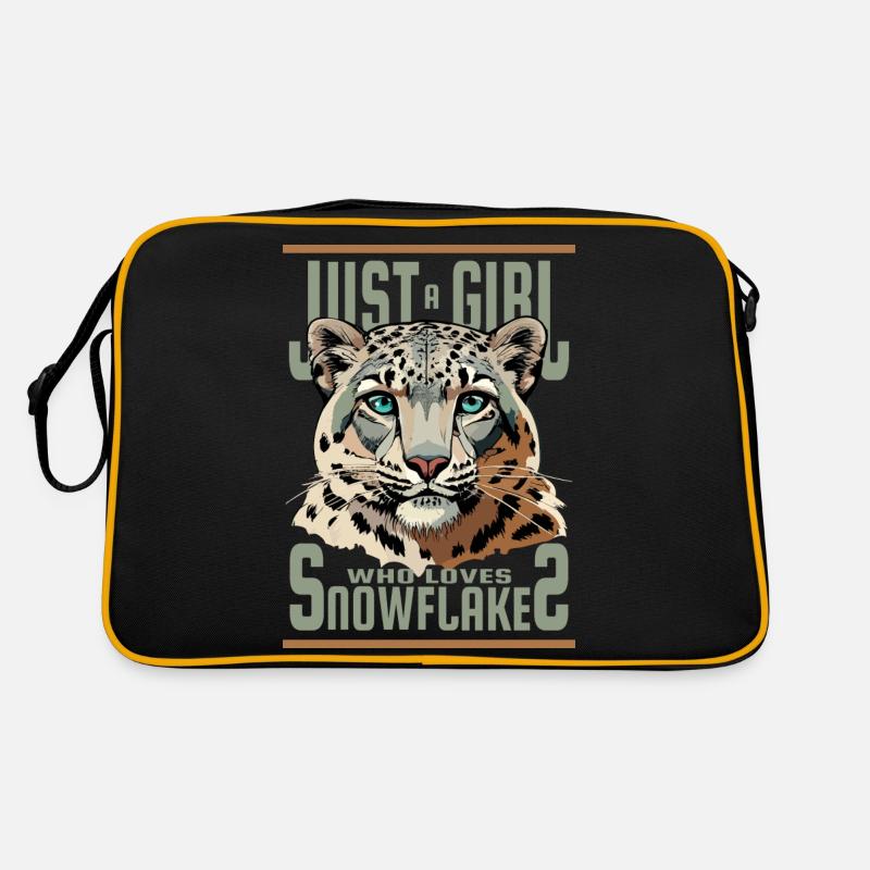 Nur ein Mädchen, das Schneeflocken liebt, Schneeleopard Retro Tasche