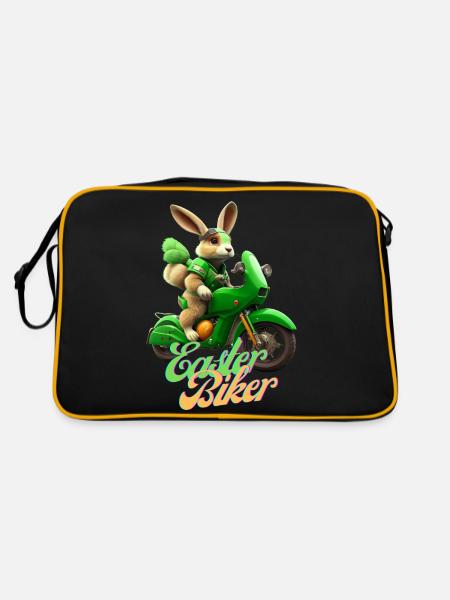 Easter Biker - The Easter Bunny becomes a biker - Retro Bag - black/gold - Back