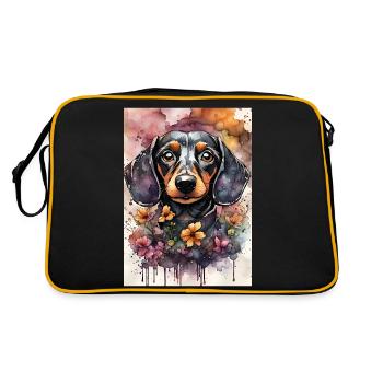 Niedlicher Dackelhund in Aquarell - Retro Tasche - Schwarz/Gold - Hinten