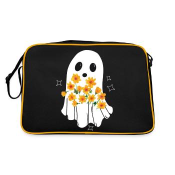 Fantôme d’Halloween, fantôme mignon avec des fleurs d’automne - Sac Retro - noir/or - Dos
