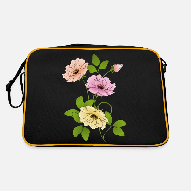 Blumen - Retro Tasche - Schwarz/Gold