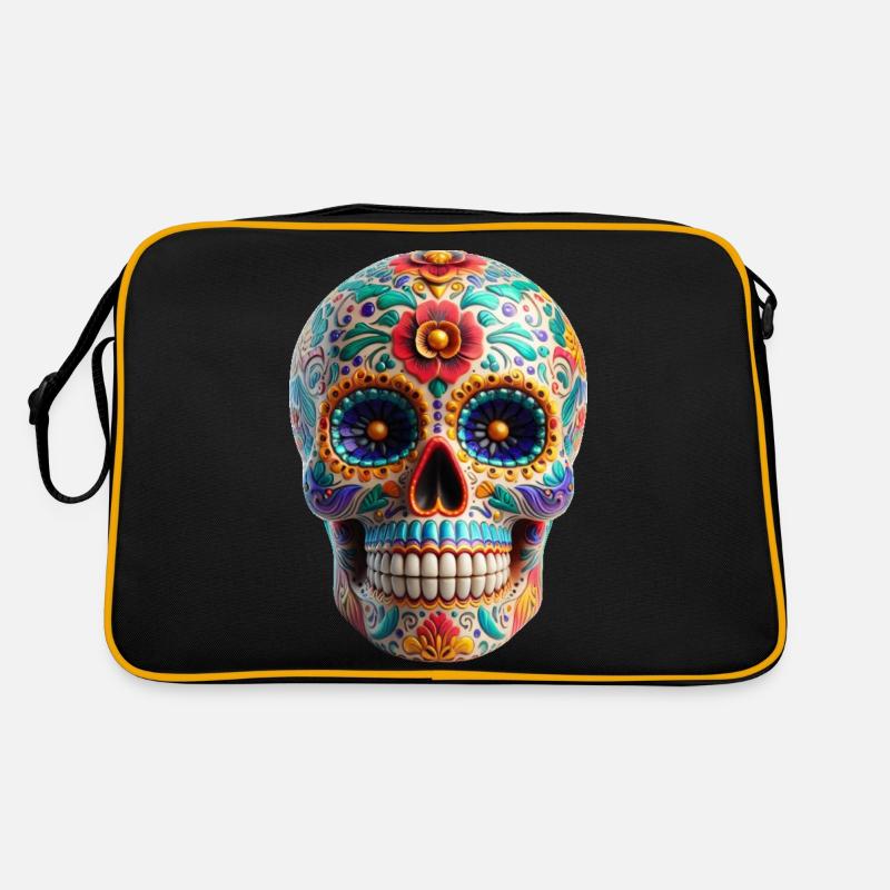 Zuckerschädel - Retro Tasche - Schwarz/Gold