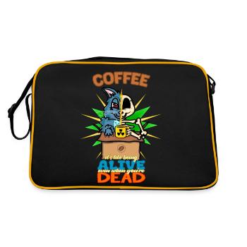 Lustiger Schrödingers Katze Kaffee Wissenschaft Cartoon - Retro Tasche - Schwarz/Gold - Hinten