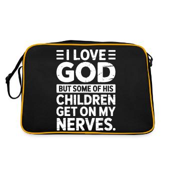 Ich liebe Gott, aber manche seiner Kinder nerven! - Retro Tasche - Schwarz/Gold - Hinten