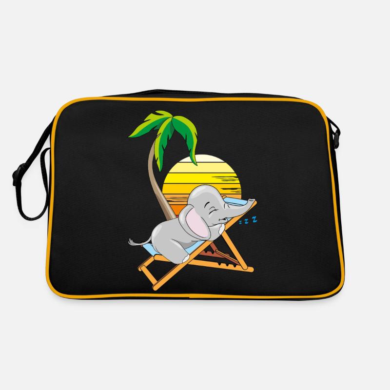 Sleeping baby elephant under the palm tree - Retro Bag - black/gold