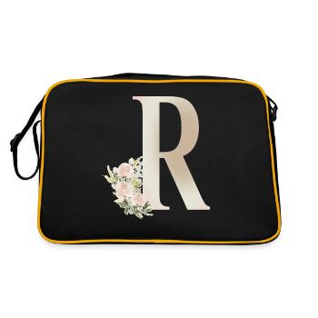 Buchstabe R mit Blumen - Retro Tasche - Schwarz/Gold - Hinten
