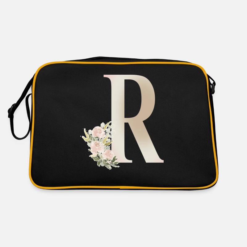 Lettre R avec fleurs - Sac Retro - noir/or