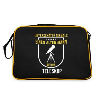 Lustige Astronomie Sprüche Teleskop Physiker Mann - Retro Tasche - Schwarz/Gold - Hinten